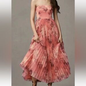 NWT! HUTCH Costella Strapless Pleated Floral Tulle Midi Dress - Pink Size 10